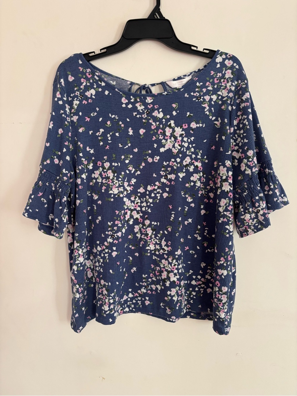 LC Lauren Conrad Blue Floral Bell Sleeve Boho Top XL